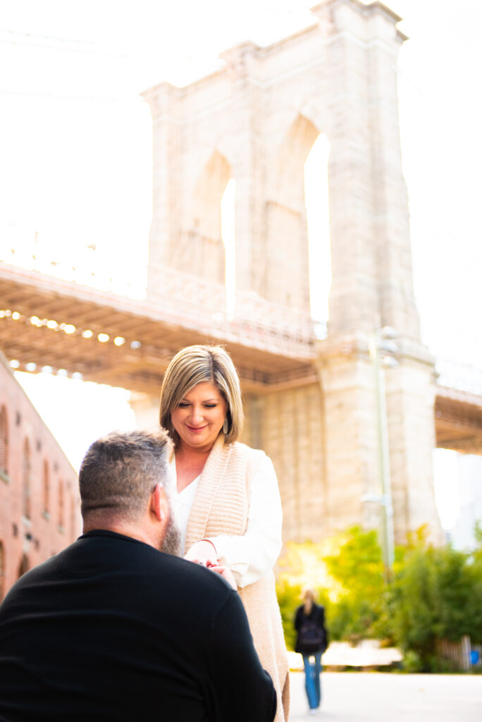 Proposal at Brooklyn Bridge Park w/ the Brooklyn Bridge in the background