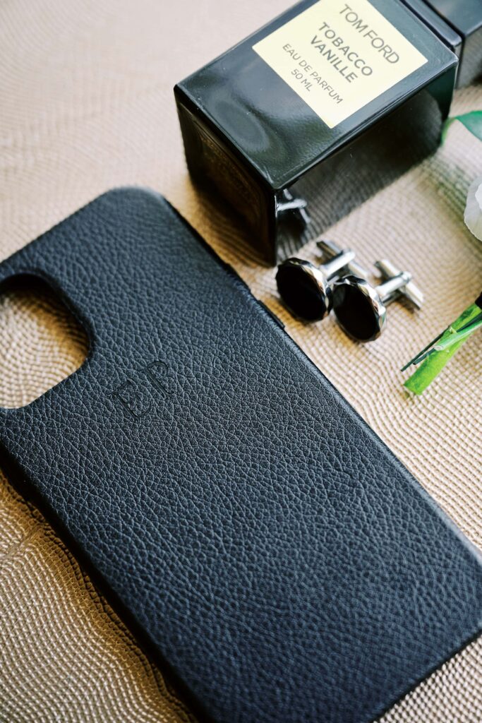 Leather Phone Case with Grooms Initials for Groom Details Photo