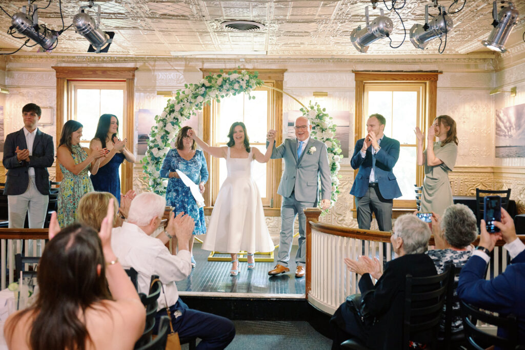 Bride and Groom Face their friends and family after they're finally married. 