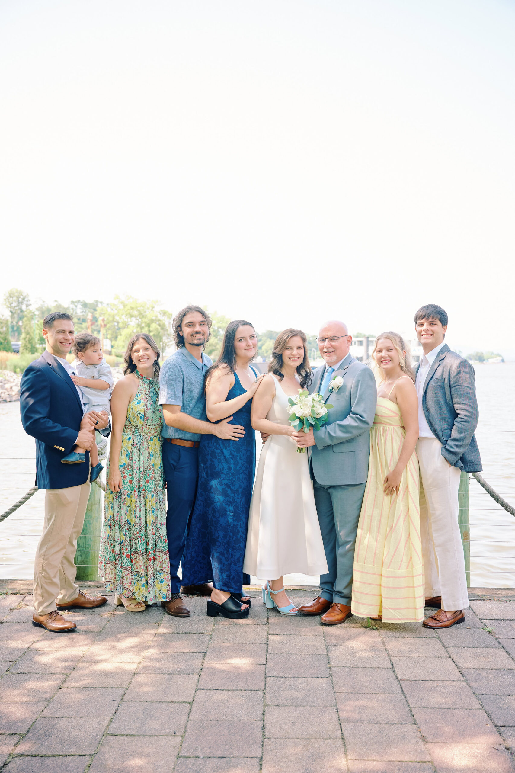 Bride and Groom Family Portrait, Hudson River can be seen in the Back.