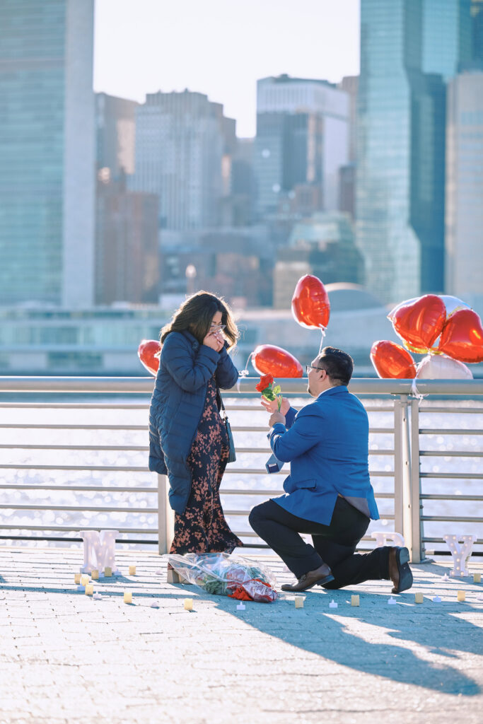 Man Proposes in New York City, Queens at Gantry State Plaza Park.