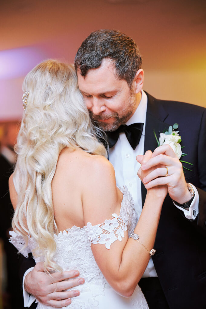 Bride and Groom Dance in the Wedding Ballroom inside the Saint Clements Castle.  Photo colorfully taken by new york city wedding photographer, Corey Lamar photography