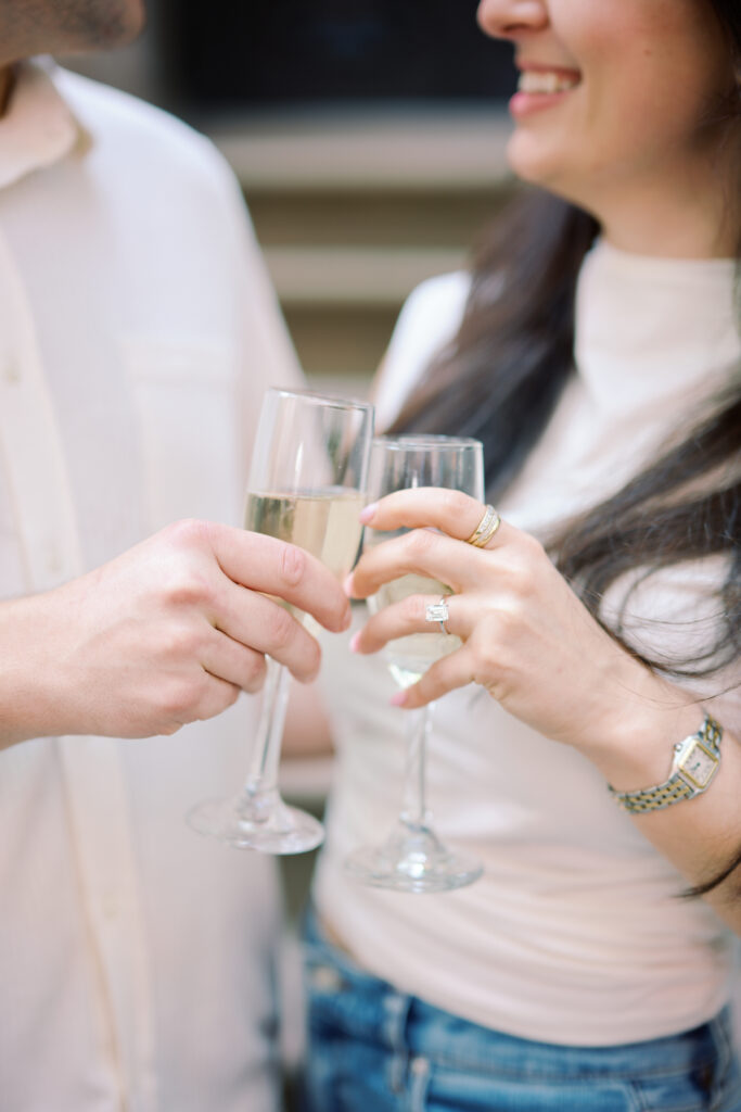 Mark and Vanessa toasting with champagne flutes