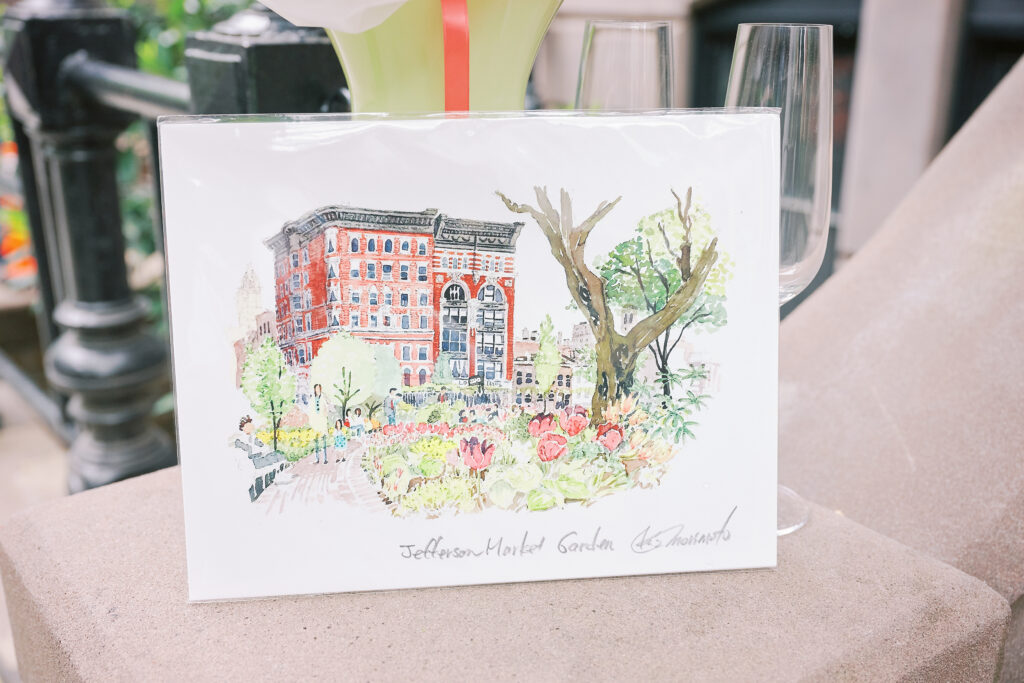 Illustrated painting of Jeffersons Market Garden in the West Village